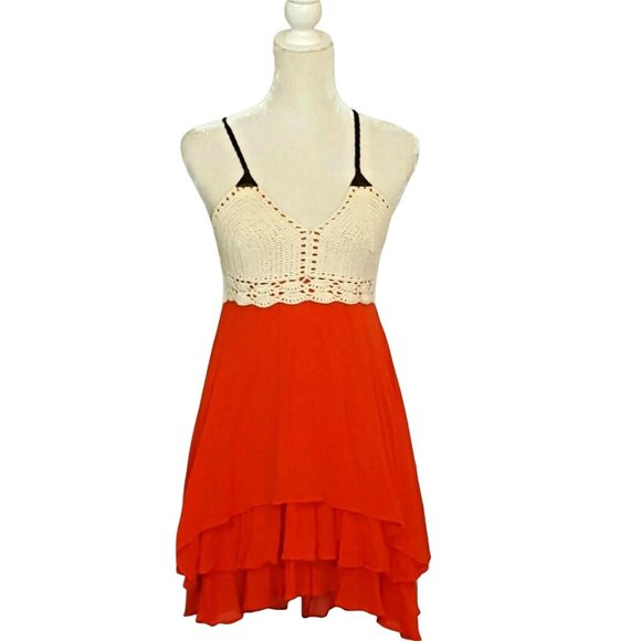 Womens Small Halter Top Crochet Bust Ruffle Layers Faux Leather Braided Straps - Picture 2 of 12